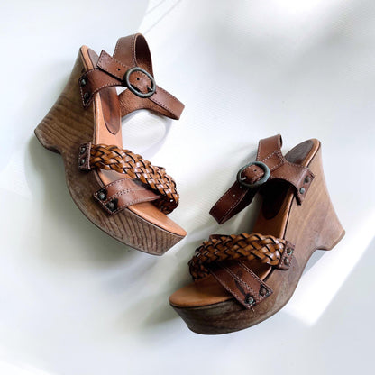 jeffrey campbell braided leather wedge clog - size 38