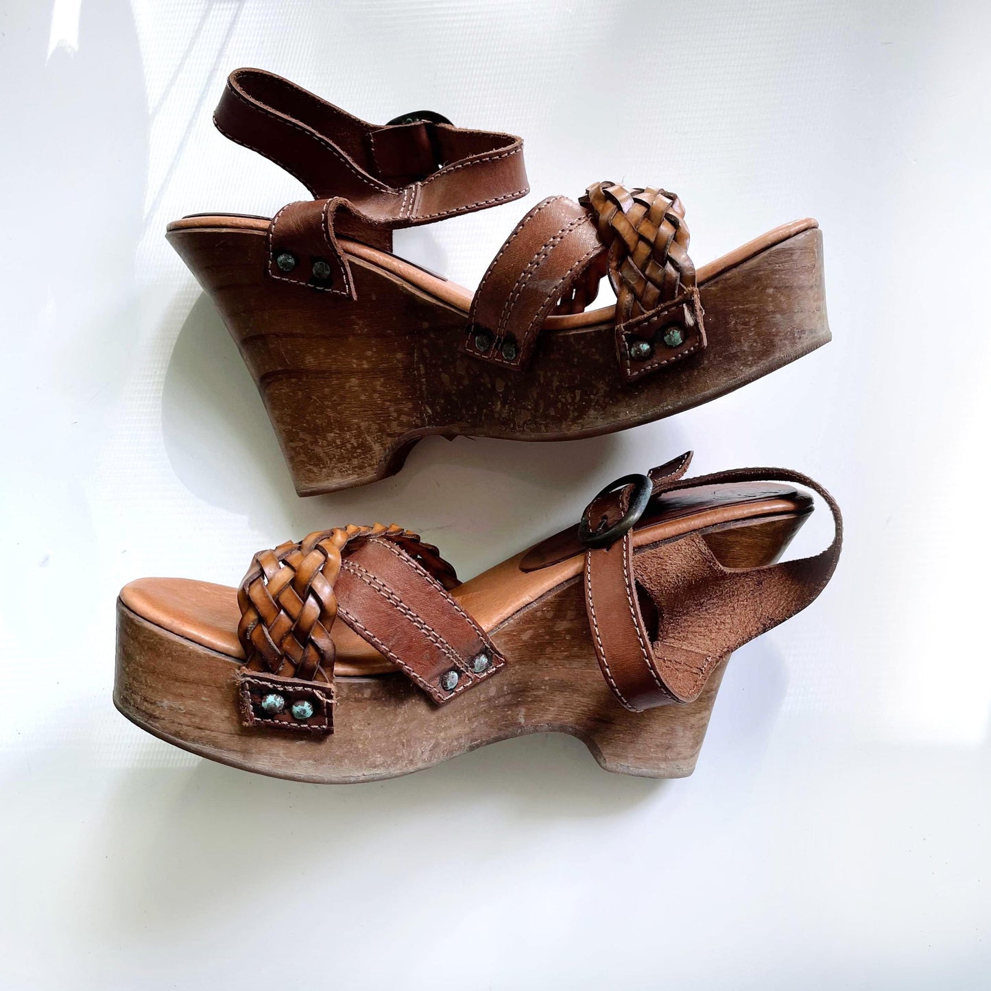 jeffrey campbell braided leather wedge clog - size 38