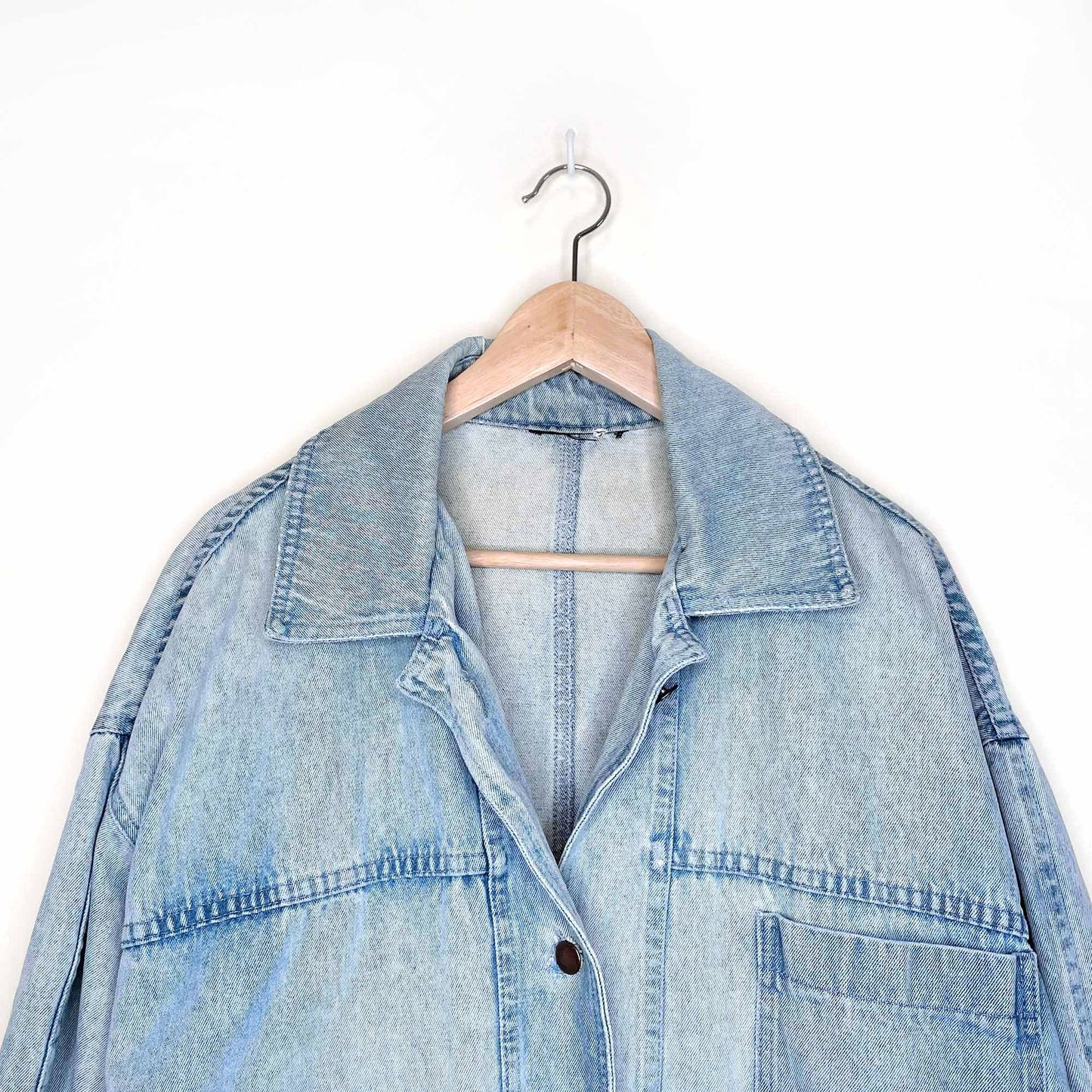 vintage oversized distressed long denim jean jacket - size large