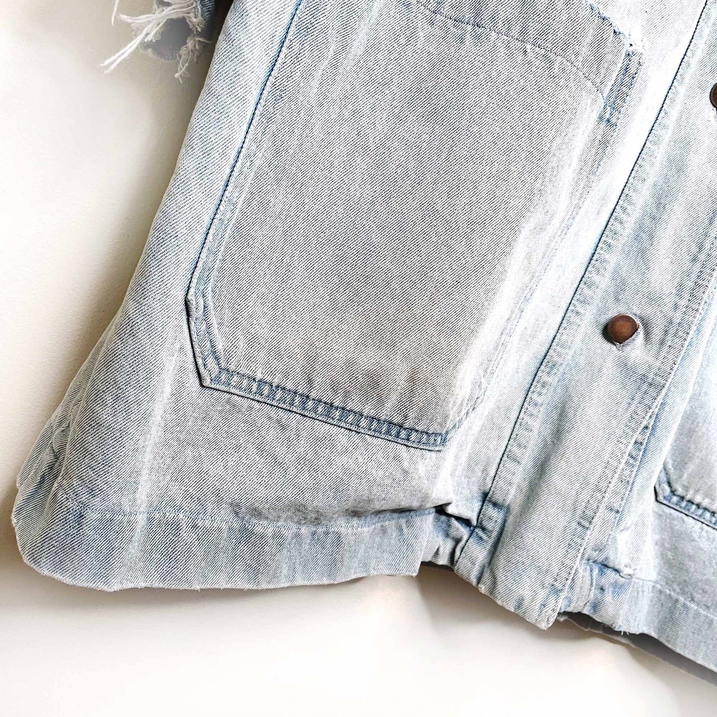 vintage oversized distressed long denim jean jacket - size large