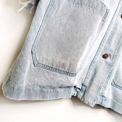 vintage oversized distressed long denim jean jacket - size large