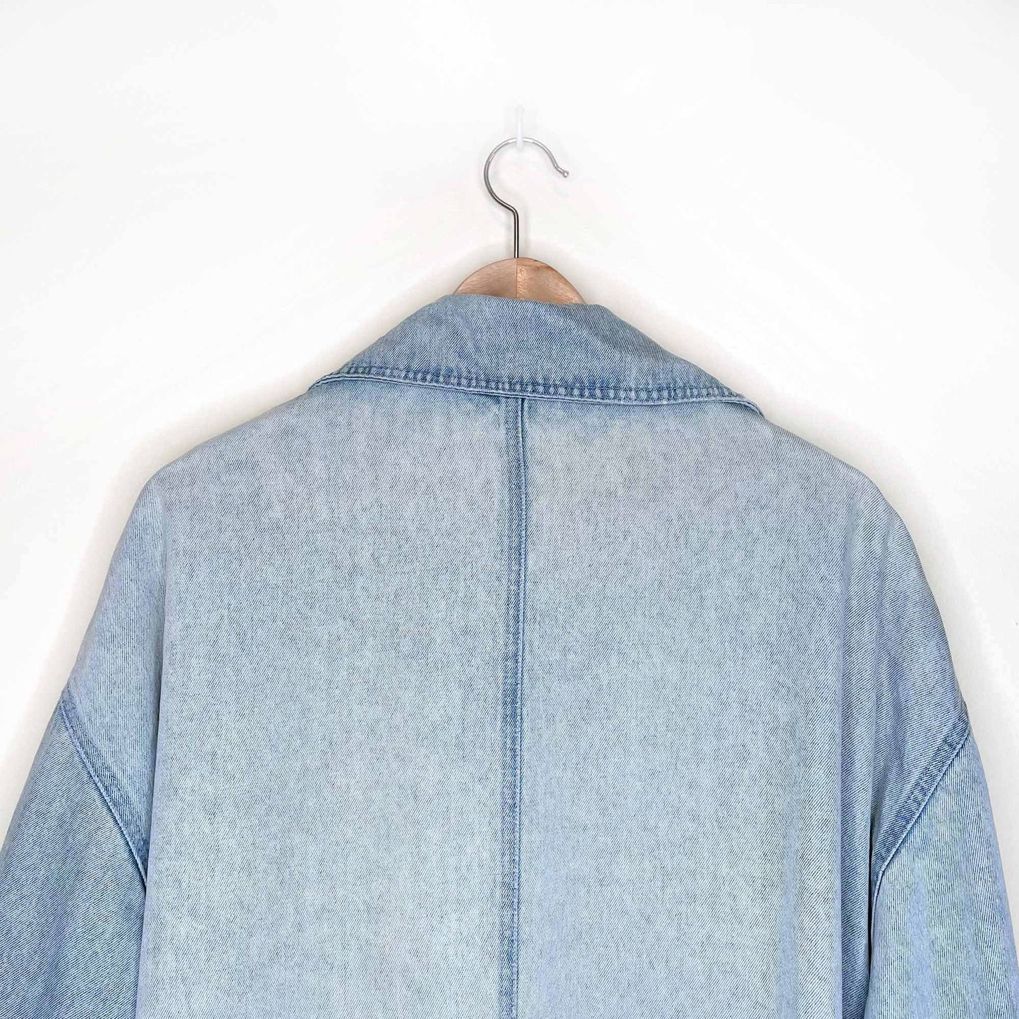 vintage oversized distressed long denim jean jacket - size large