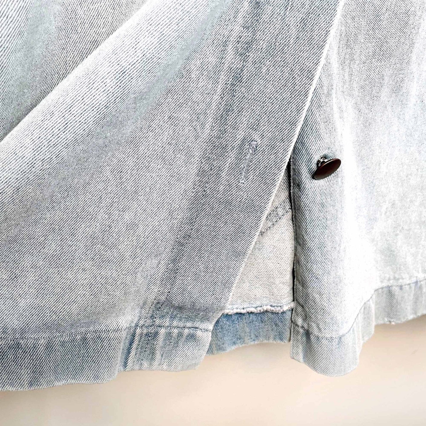 vintage oversized distressed long denim jean jacket - size large