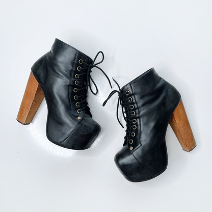 jeffrey campbel lita leather platform lace up booties - size 5