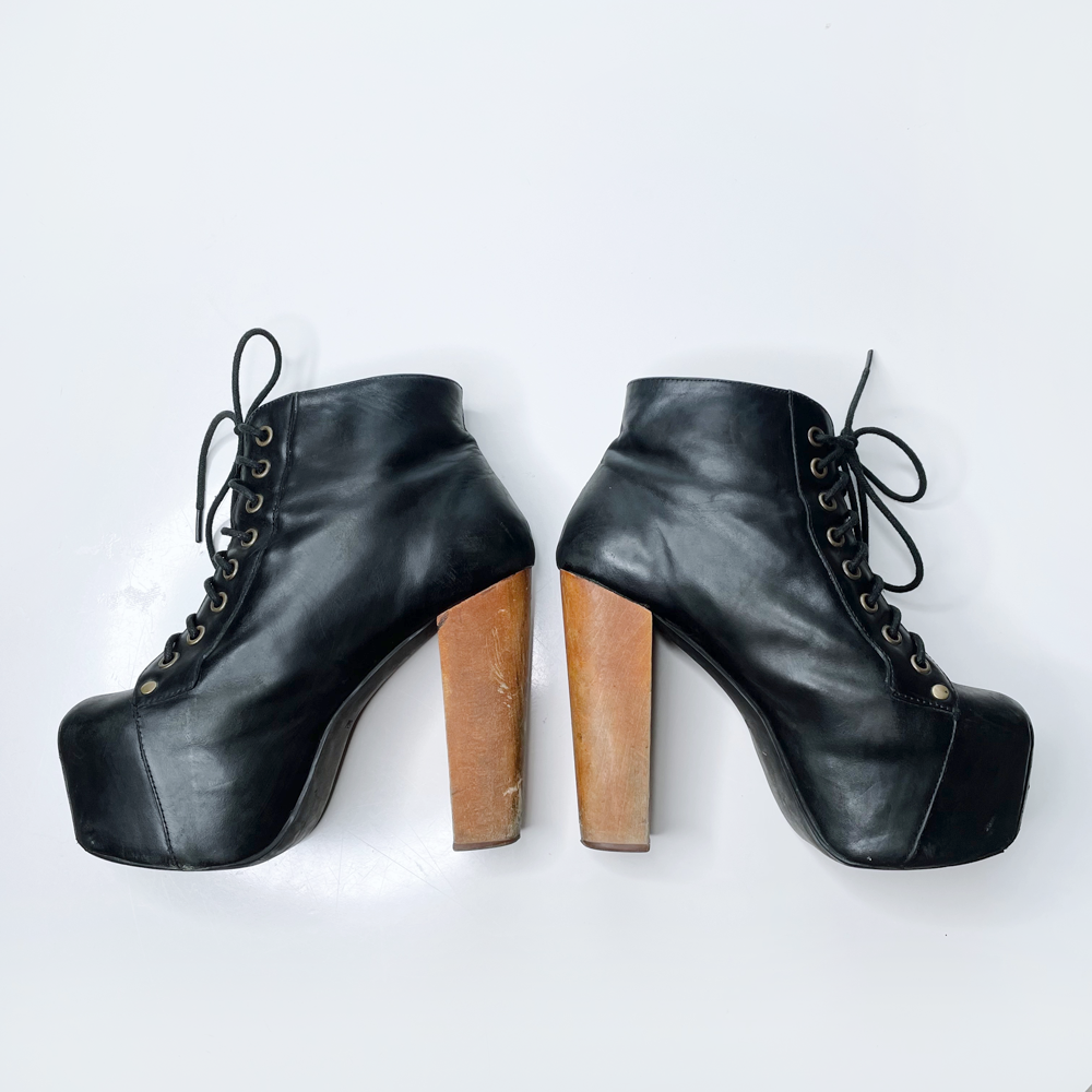 jeffrey campbel lita leather platform lace up booties - size 5