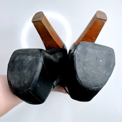 jeffrey campbel lita leather platform lace up booties - size 5