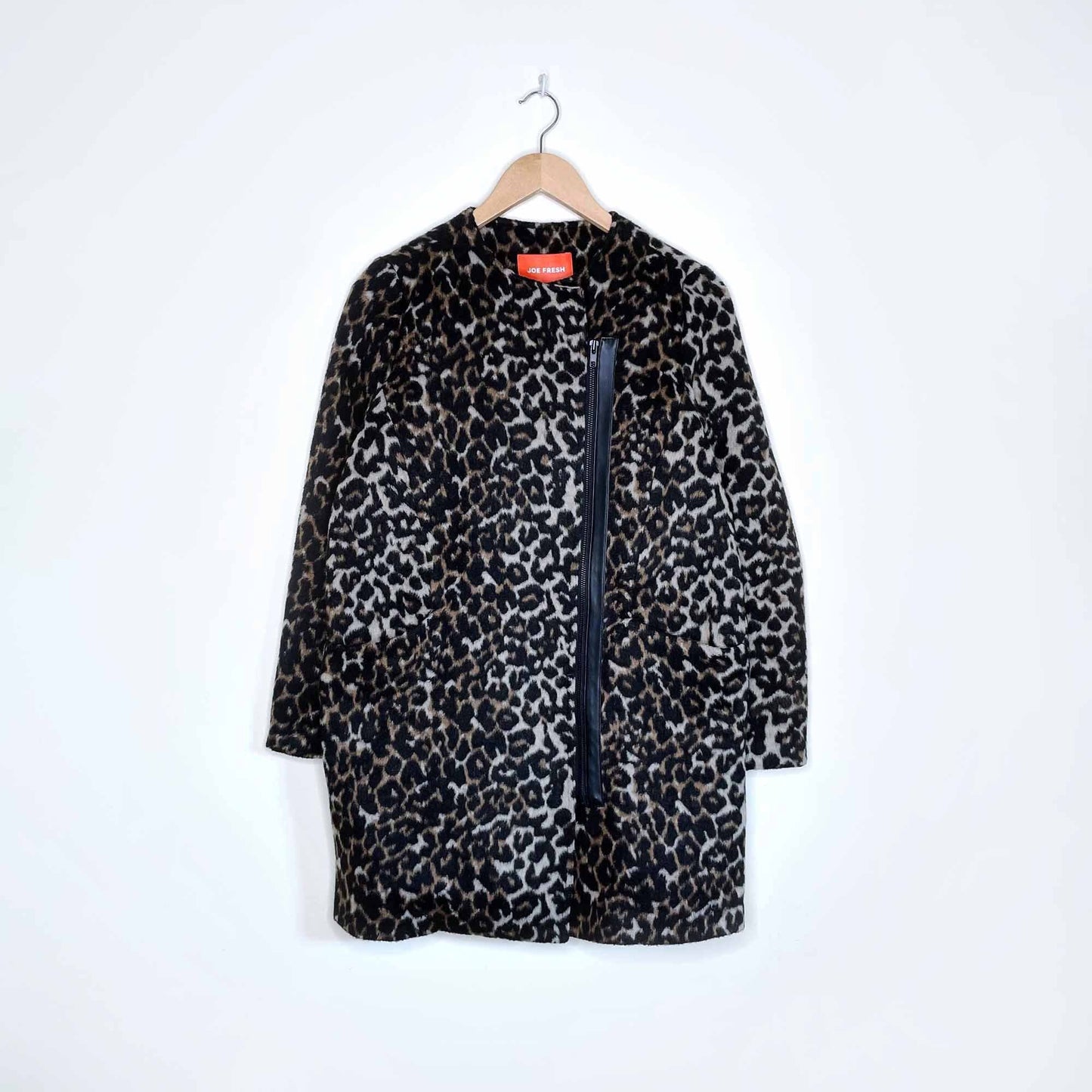 joe fresh wool blend animal print coat - size xs