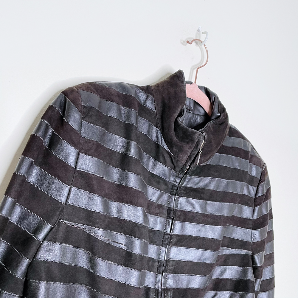 john galliano y2k brown striped leather short jacket size small