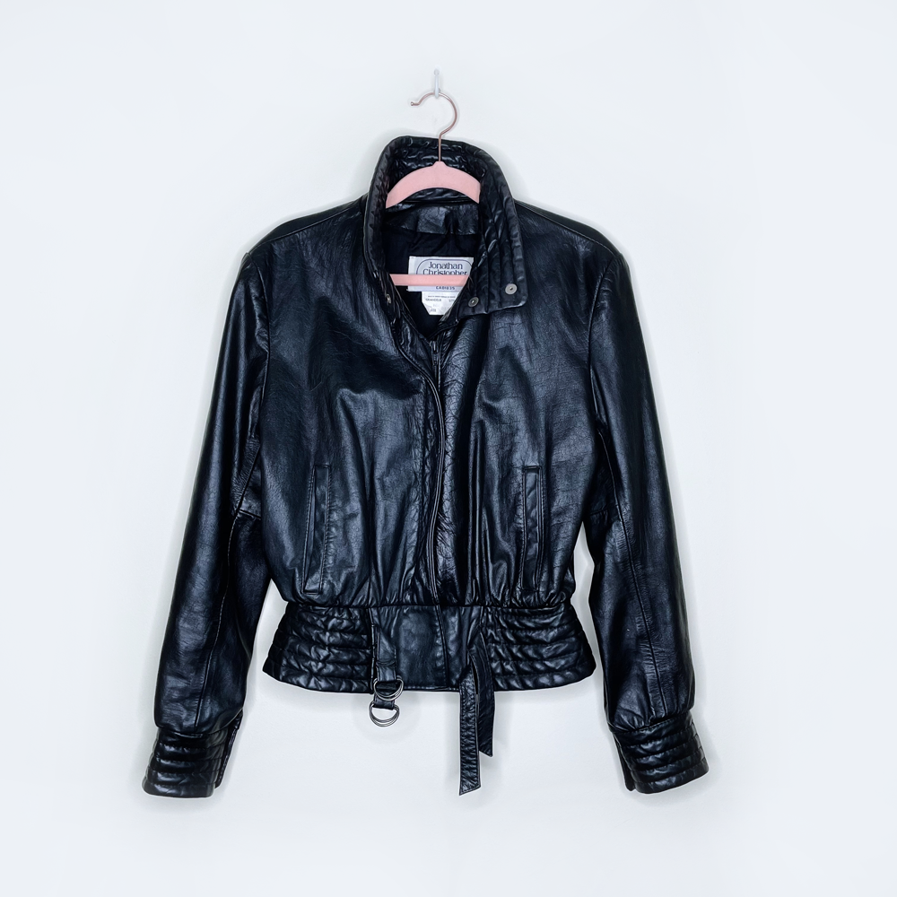 vintage jonathan christopher black leather moto jacket - size small