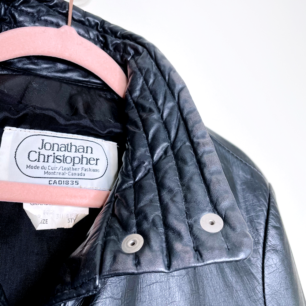 vintage jonathan christopher black leather moto jacket - size small