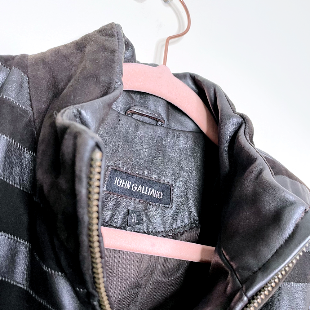 john galliano y2k brown striped leather short jacket - size small