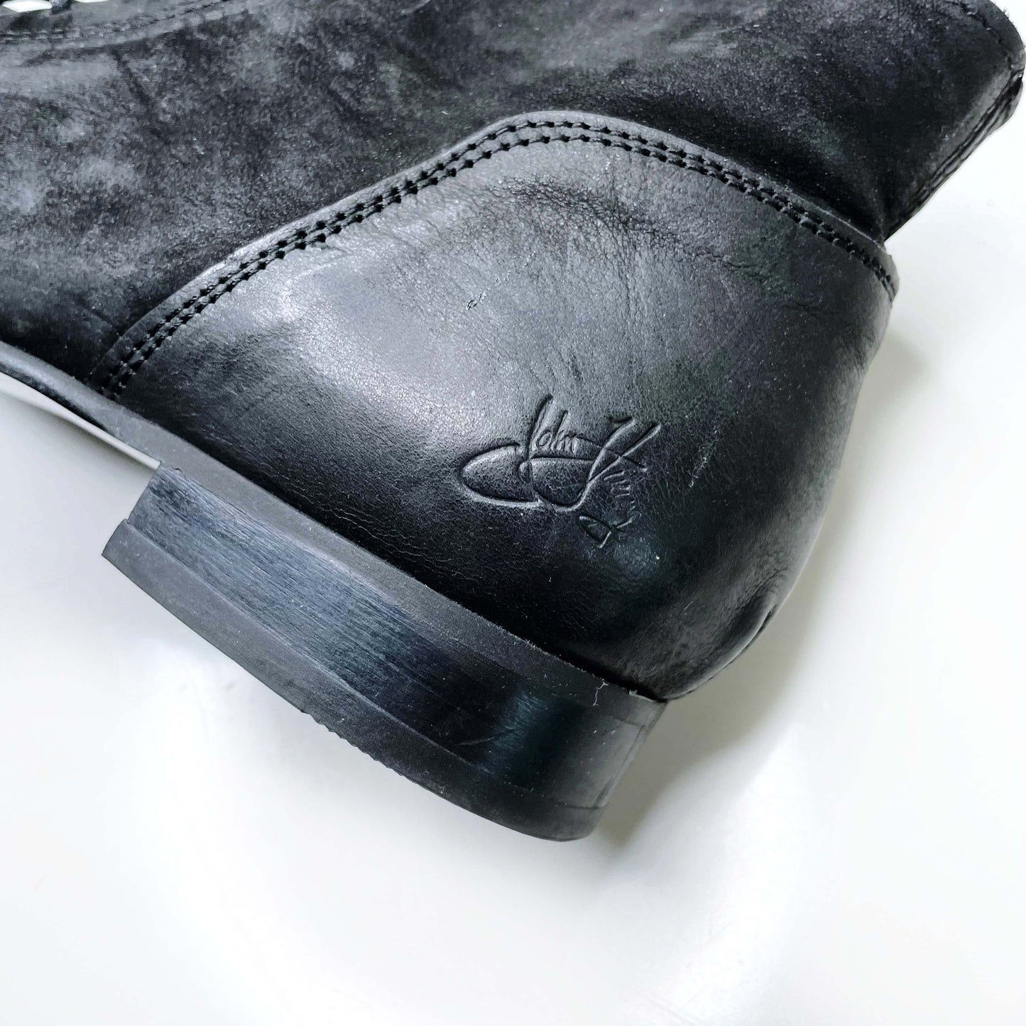 john fleuvog black lace up square toe leather boots - size 7