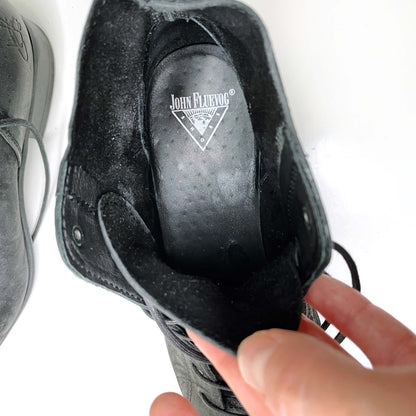 john fleuvog black lace up square toe leather boots - size 7