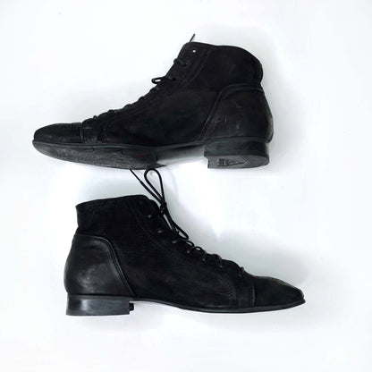 john fleuvog black lace up square toe leather boots - size 7