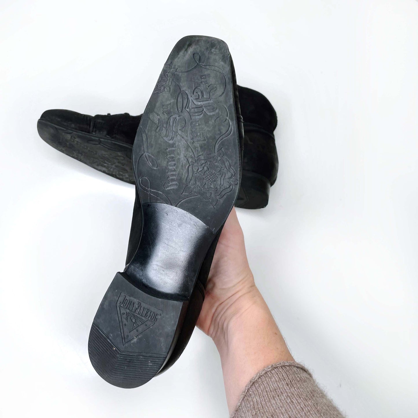 john fleuvog black lace up square toe leather boots - size 7