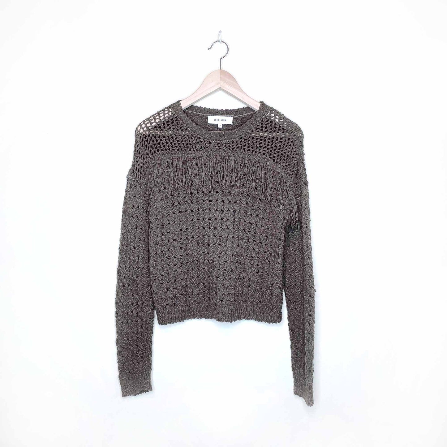 john + jenn loose knit fringe front sweater - size small