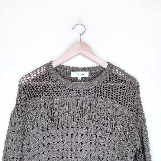 john + jenn loose knit fringe front sweater - size small