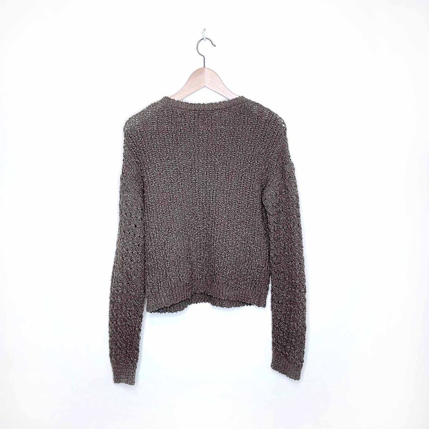 john + jenn loose knit fringe front sweater - size small