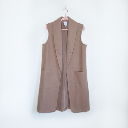 joie longline tan open long vest - size medium