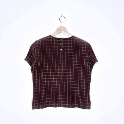 jones new york brown windowpane plaid silk cropped tee - size 8