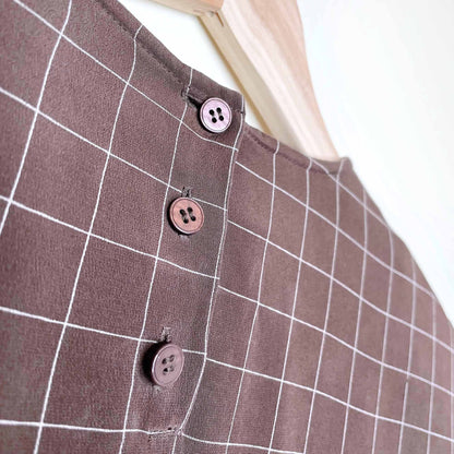 jones new york brown windowpane plaid silk cropped tee - size 8