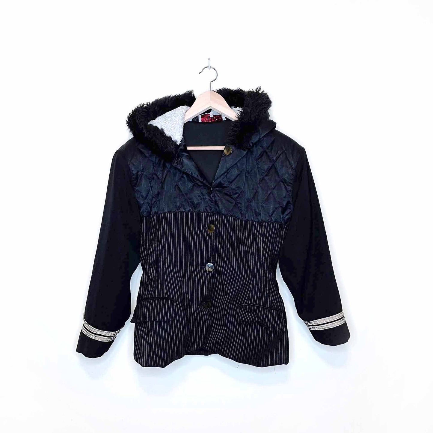 vintage 80's jean paul gaultier pour gibo jacket with faux fur hood - size 44
