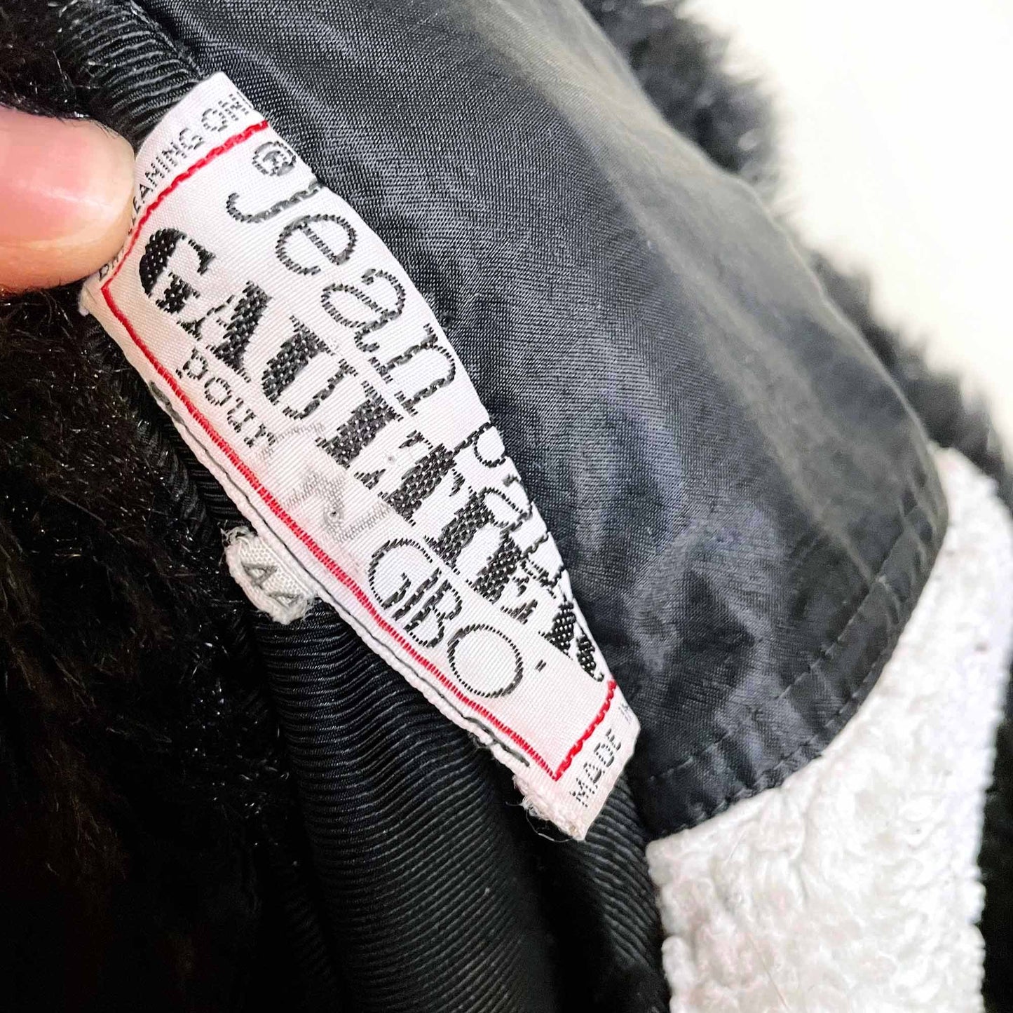 vintage 80's jean paul gaultier pour gibo jacket with faux fur hood - size 44