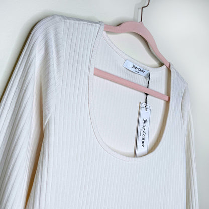 nwt juicy ribbed bodysuit with logo cuff in 'pebble' - size large