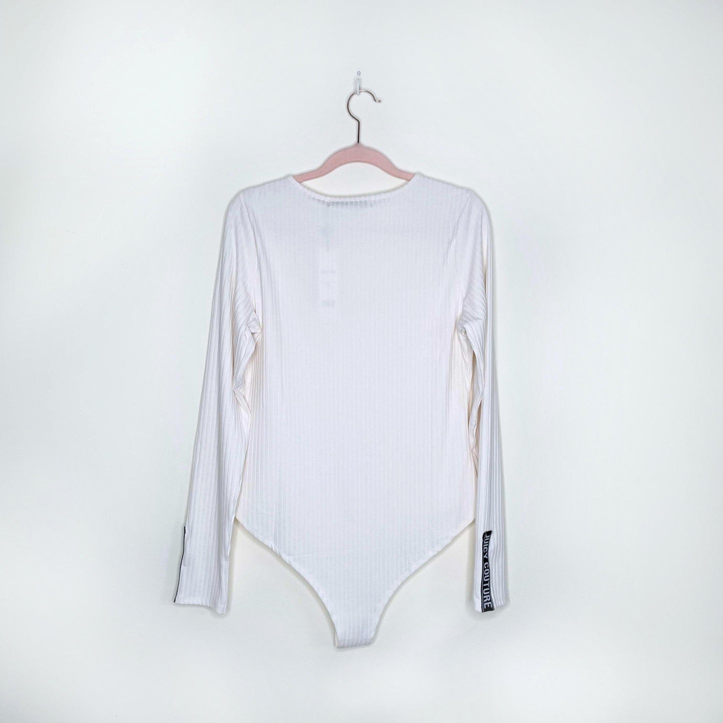 nwt juicy ribbed bodysuit with logo cuff in 'pebble' - size large