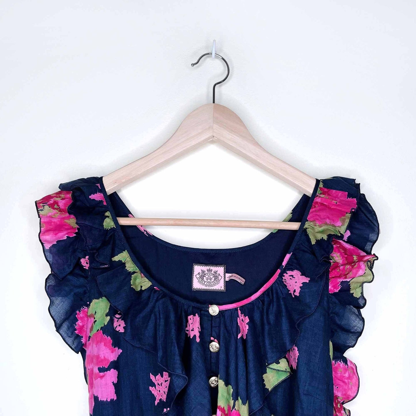 juicy couture floral dress with ruffle necklie and tie waist - size 6