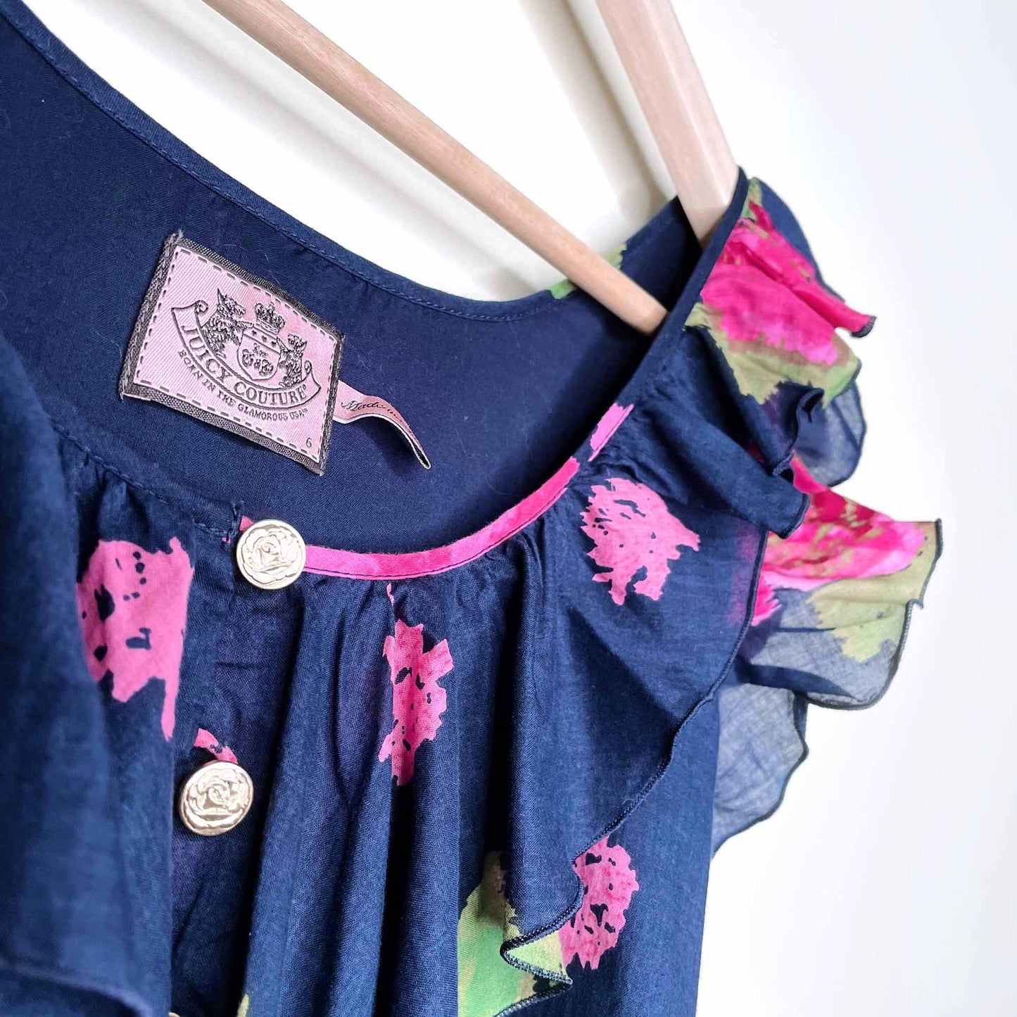 juicy couture floral dress with ruffle necklie and tie waist - size 6
