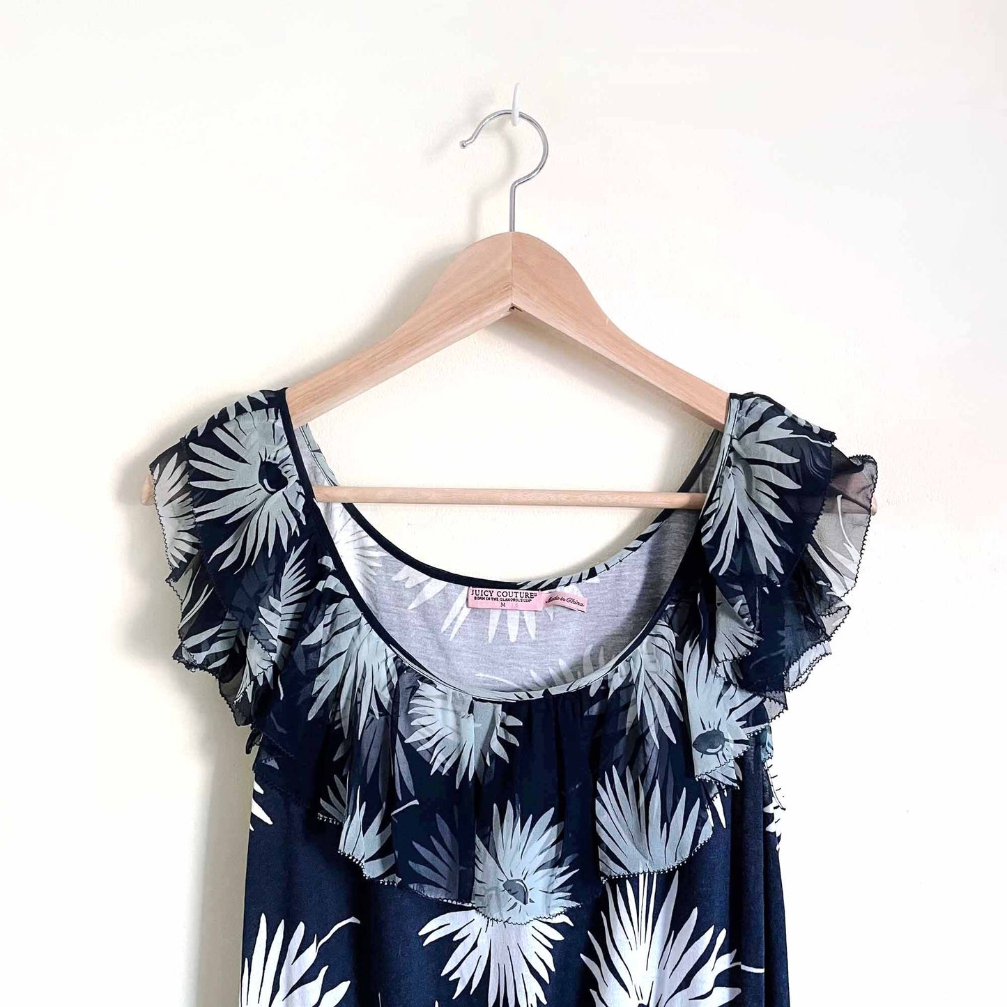 juicy couture floral dress with silk chiffon ruffle trim - size 6