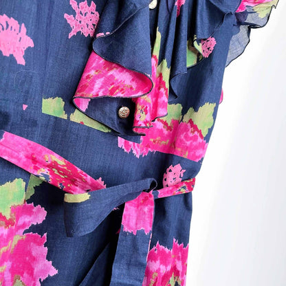 juicy couture floral dress with ruffle necklie and tie waist - size 6