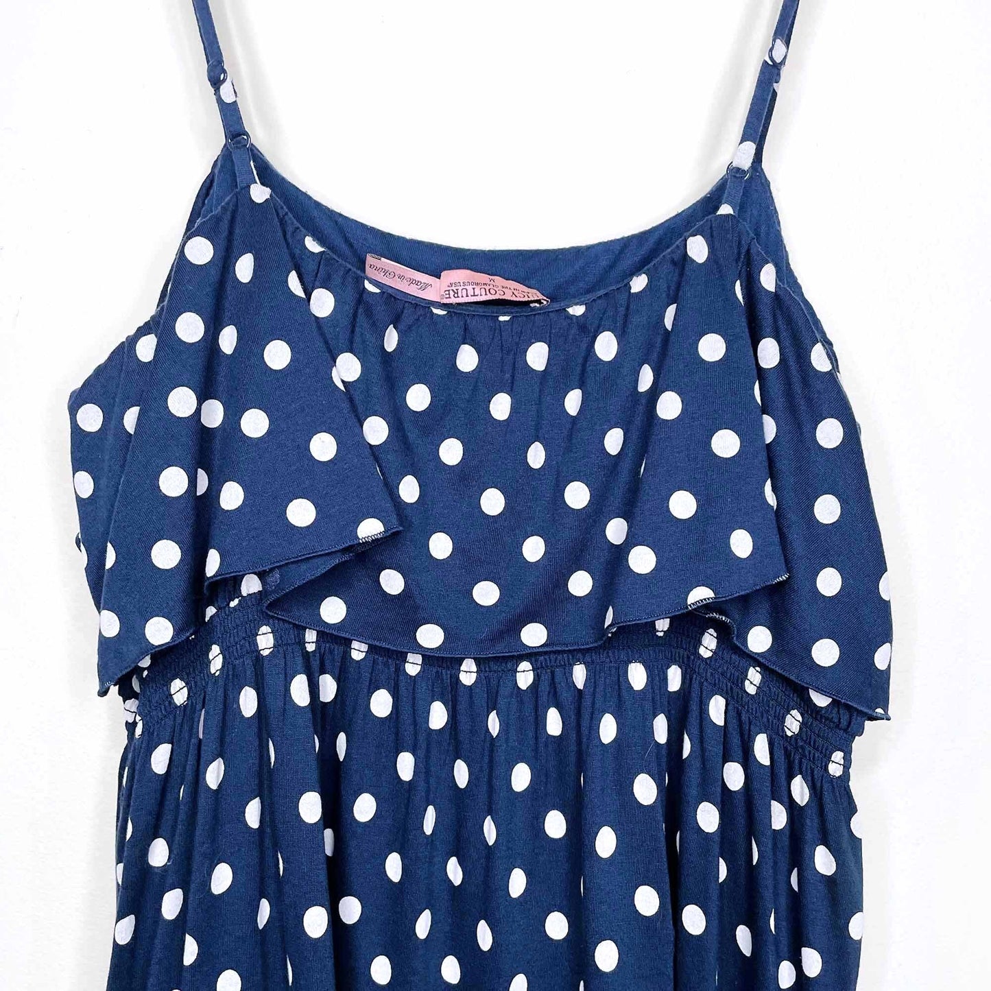 juicy couture blue polka dot ruffle summer dress - size medium