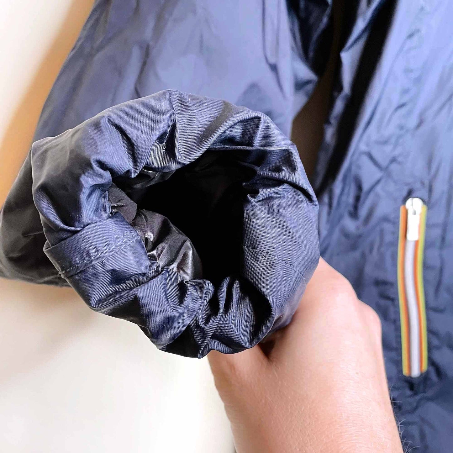 k-way long reversible puffer high neck rain jacket with hood - size large