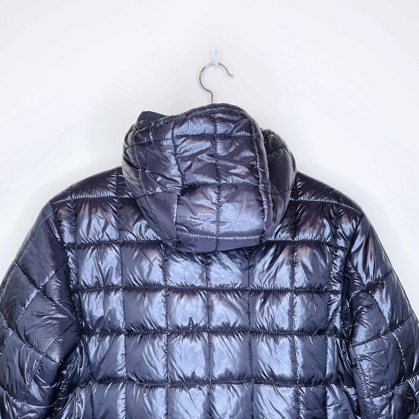 k-way long reversible puffer high neck rain jacket with hood - size large