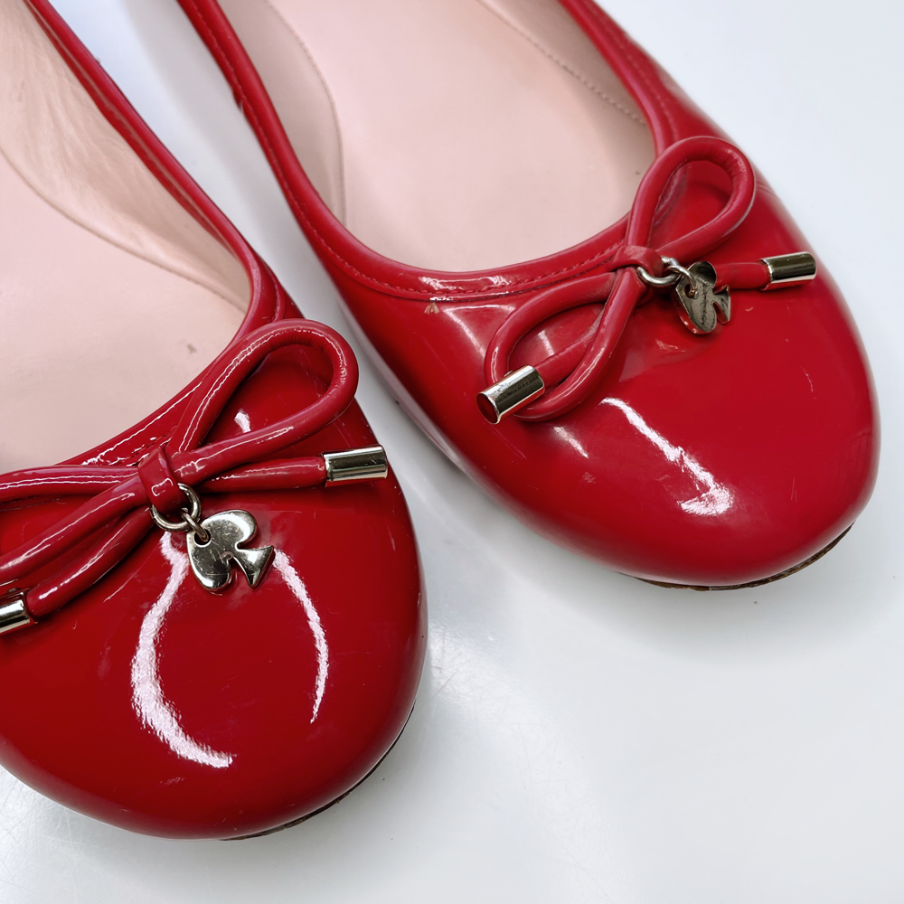 kate spade willa red patent ballerina bow charm flats size 9