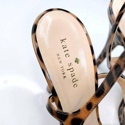 kate spade robin k leopard open toe strappy heels - size 9