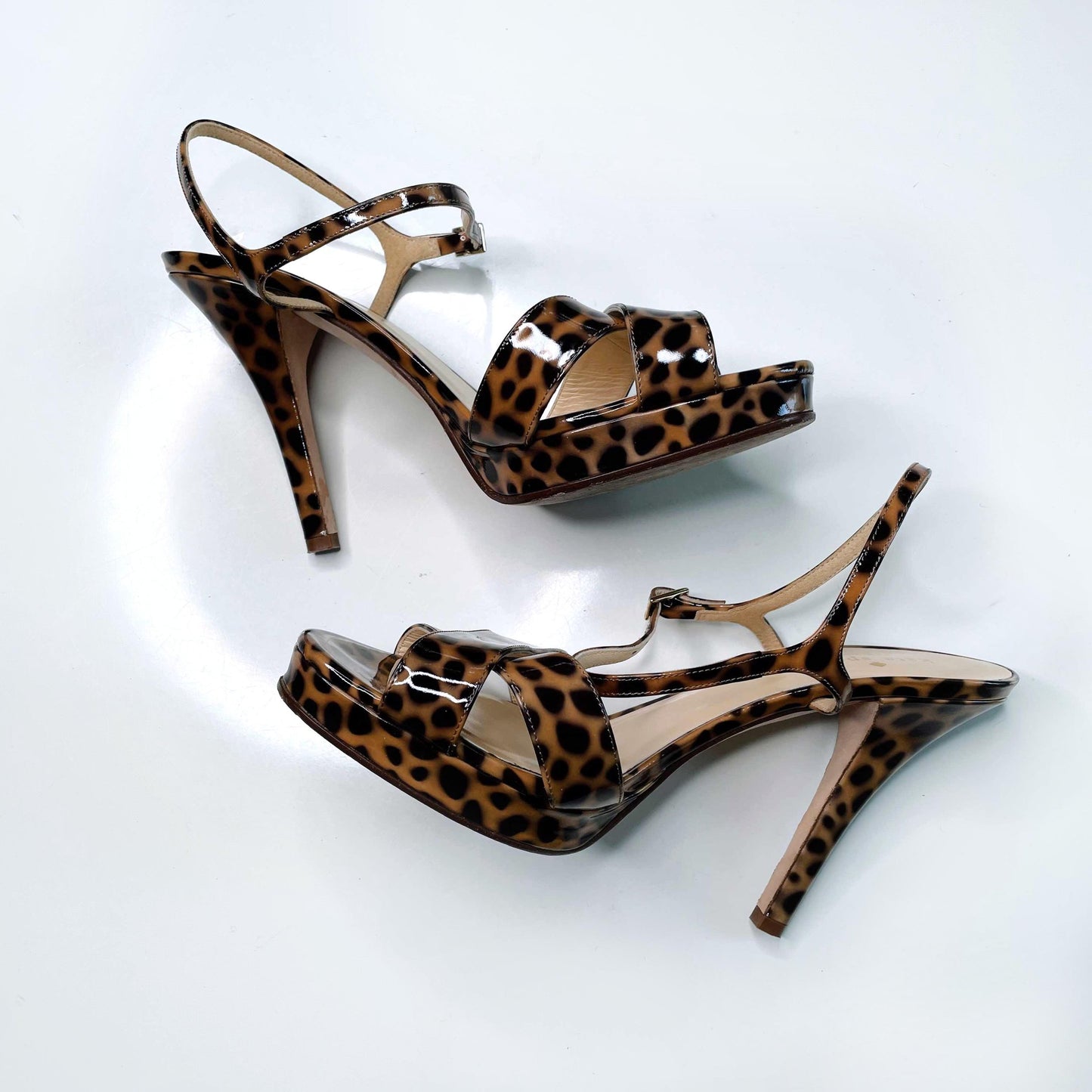 kate spade robin k leopard open toe strappy heels - size 9