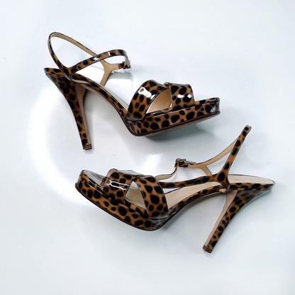 kate spade robin k leopard open toe strappy heels - size 9