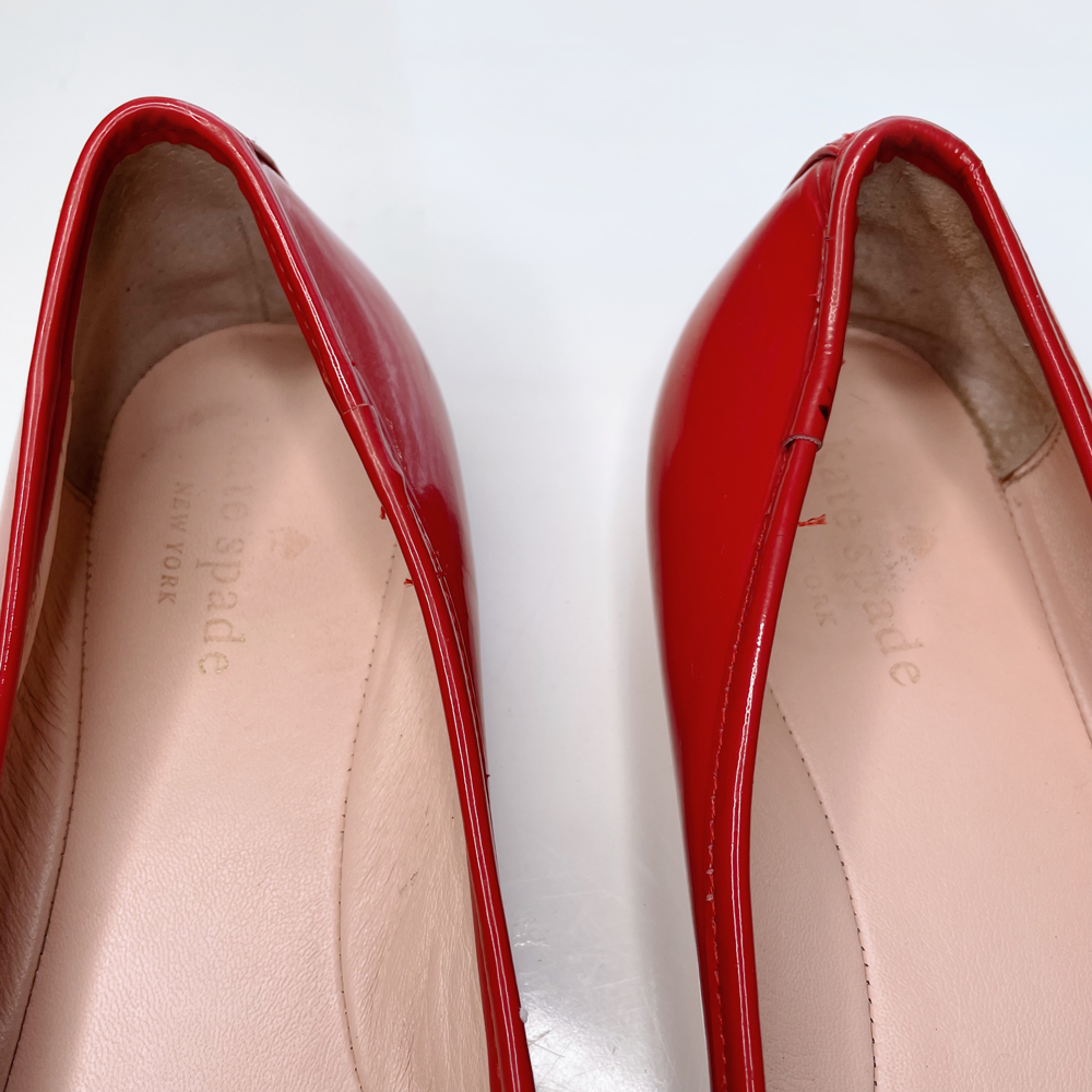 kate spade willa red patent ballerina bow charm flats - size 9