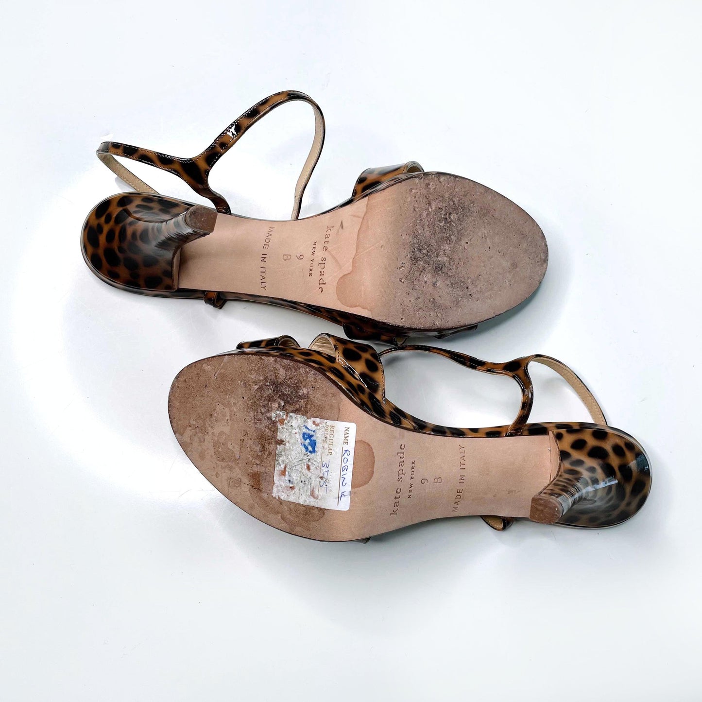 kate spade robin k leopard open toe strappy heels - size 9
