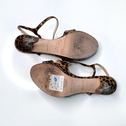 kate spade robin k leopard open toe strappy heels - size 9