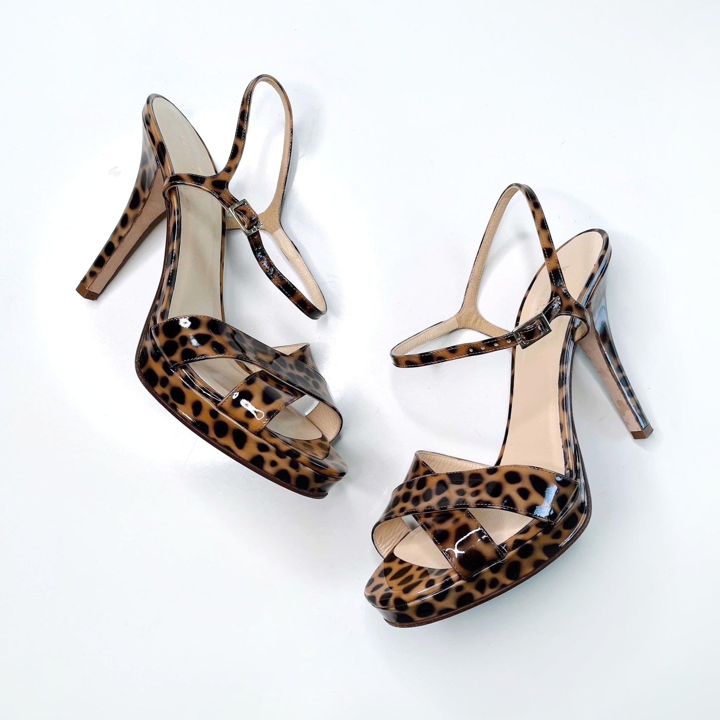 kate spade robin k leopard open toe strappy heels - size 9