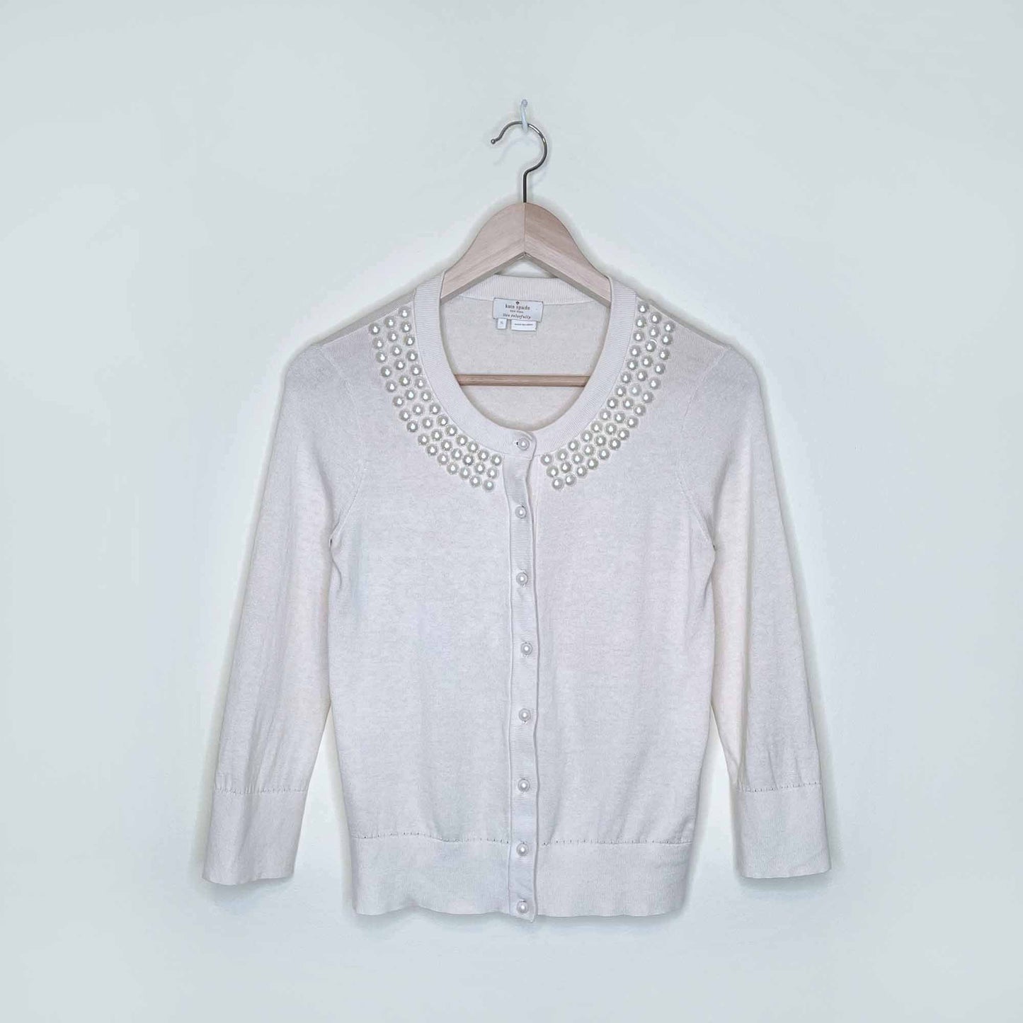 kate spade tula pearl embellished cotton-silk-cashmere cardigan - size small