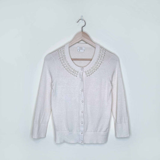 kate spade tula pearl embellished cotton-silk-cashmere cardigan - size small