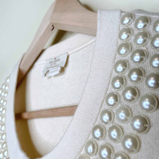 kate spade tula pearl embellished cotton-silk-cashmere cardigan - size small