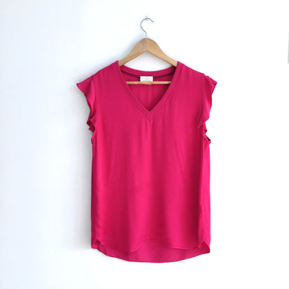 Kate Spade Pink Satin Crepe Flutter Sleeve Top- size Medium