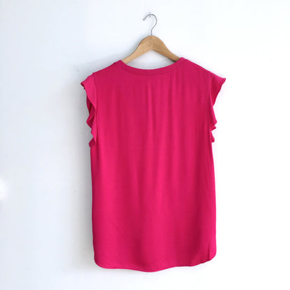 Kate Spade Pink Satin Crepe Flutter Sleeve Top- size Medium