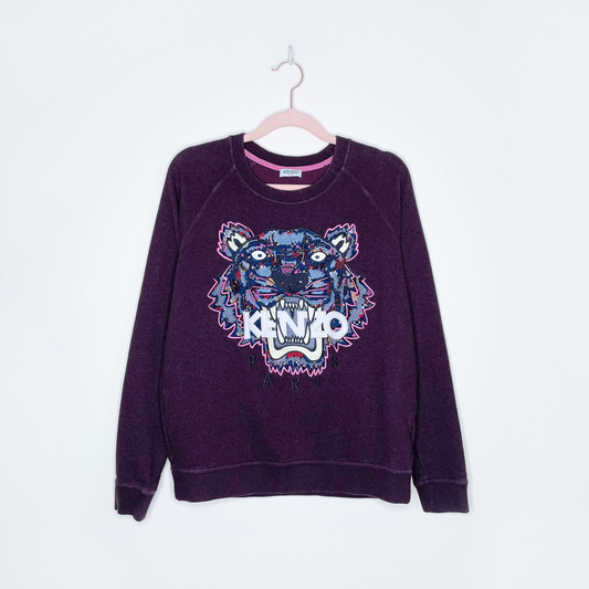 kenzo embroidered silk tiger crewneck sweatshirt - size small